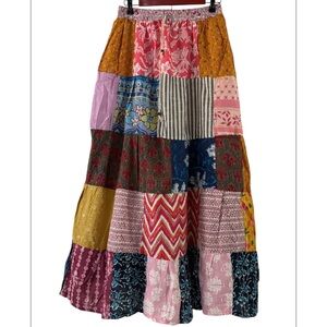 Kathmandu Imports Patchwork Boho Cotton Maxi Skirt NWT